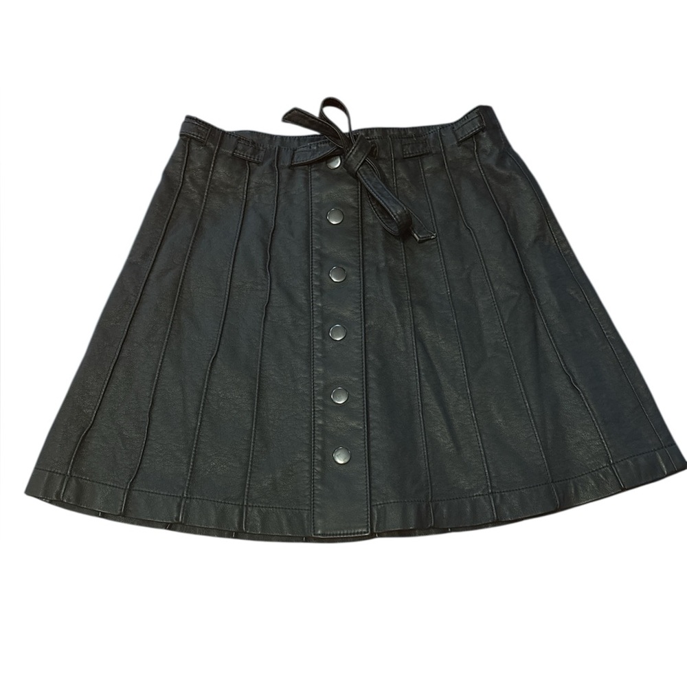 Free People faux Black Leather Button-Up Skirt waist tie size 0